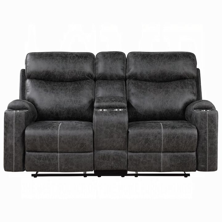 Hori Manual Recliner Loveseat, 75 Inch Gray Microfiber, Cupholders