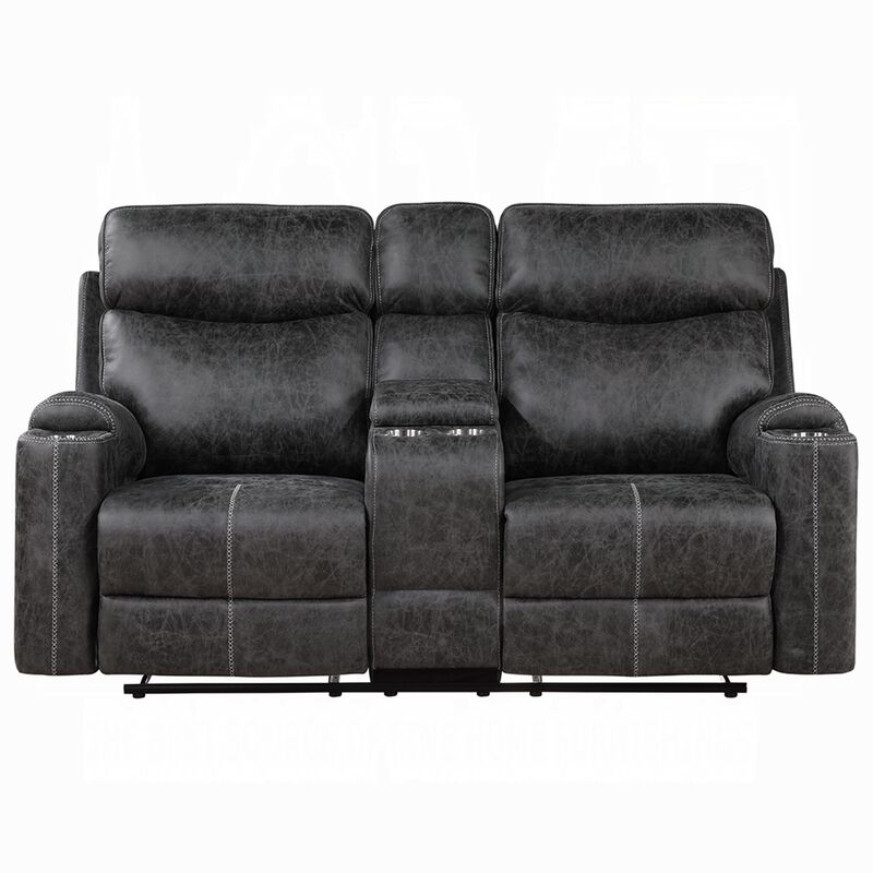 Hori Manual Recliner Loveseat, 75 Inch Gray Microfiber, Cupholders