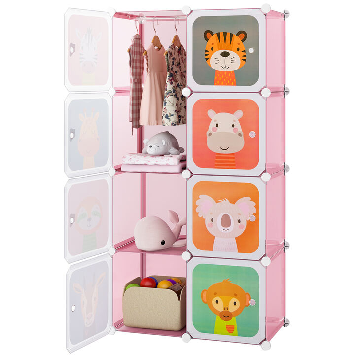 8 Cube Kids Wardrobe Closet with Hanging Section and Doors