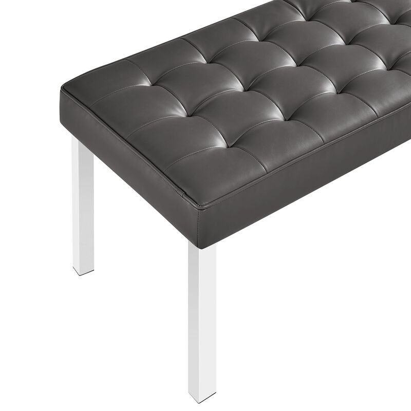 Modway Loft Tufted Large Upholstered Faux Leather Bench in Silver Gray image number 4