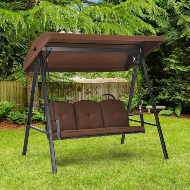 Hivvago Outdoor 3-Seat Porch Swing with Adjust Canopy and Cushions