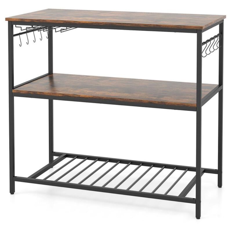 Hivvago 3 Shelves Kitchen Island Industrial Prep Table with Bottom Wine Rack