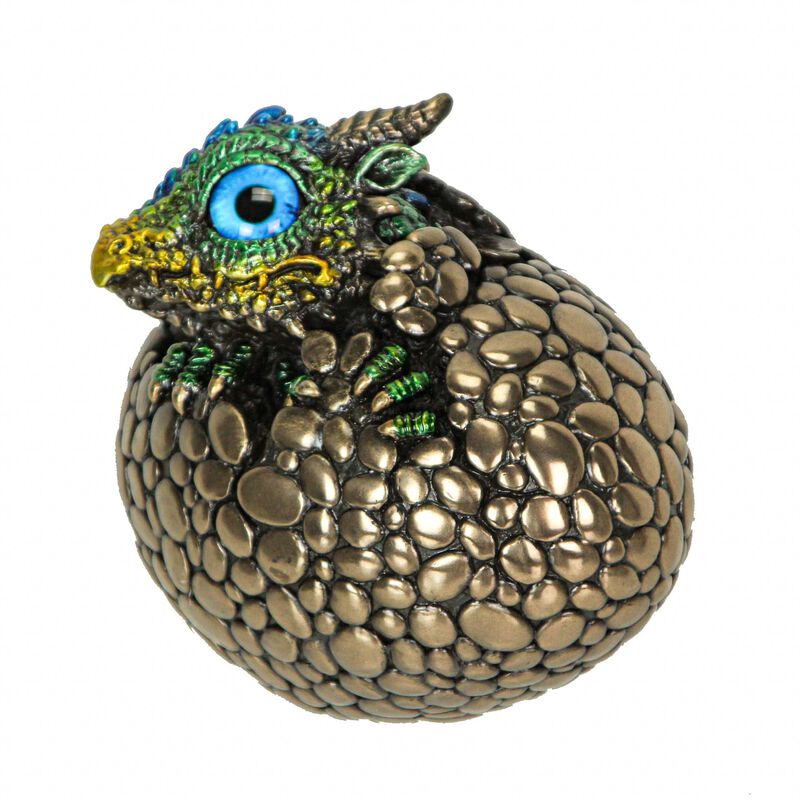 Bronze Finish Dragon Hatchling Figurine With Hand Painted Color Accents image number 0