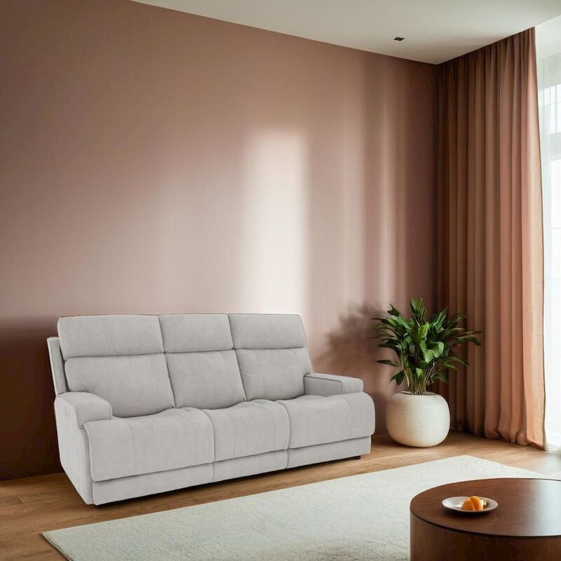 Gray Leather Power Reclining Sofa with Adjustable Headrests and Comfort image number 2
