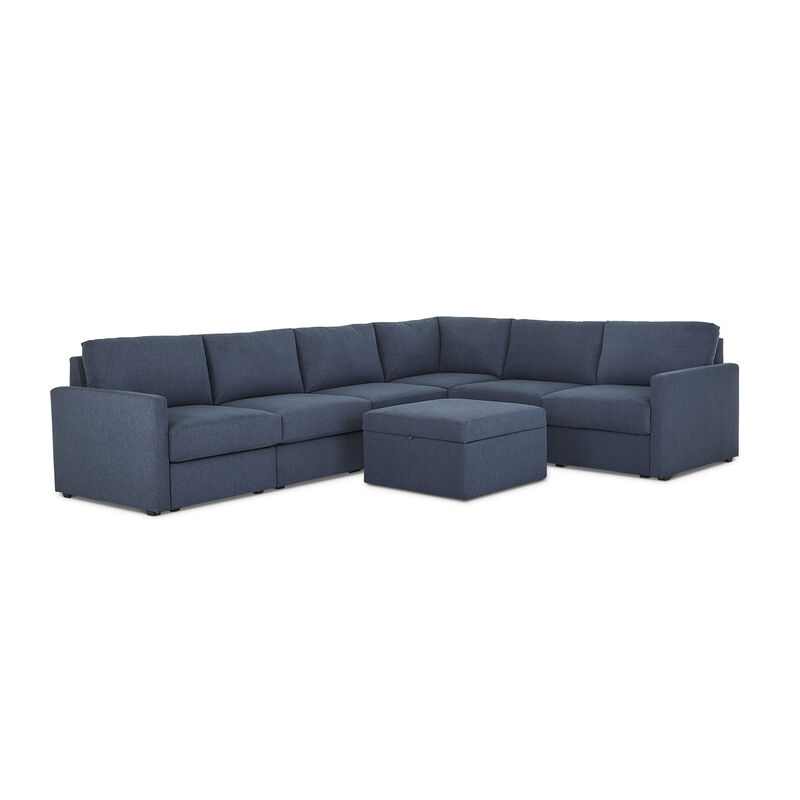 Flex Denim 6-Seat Sectional with Narrow Arm and Storage Ottoman