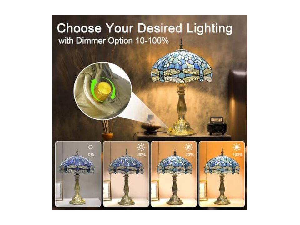 Tiffany Style Stained Glass Dragonfly Table Lamp For Living Room Bedroom Desk