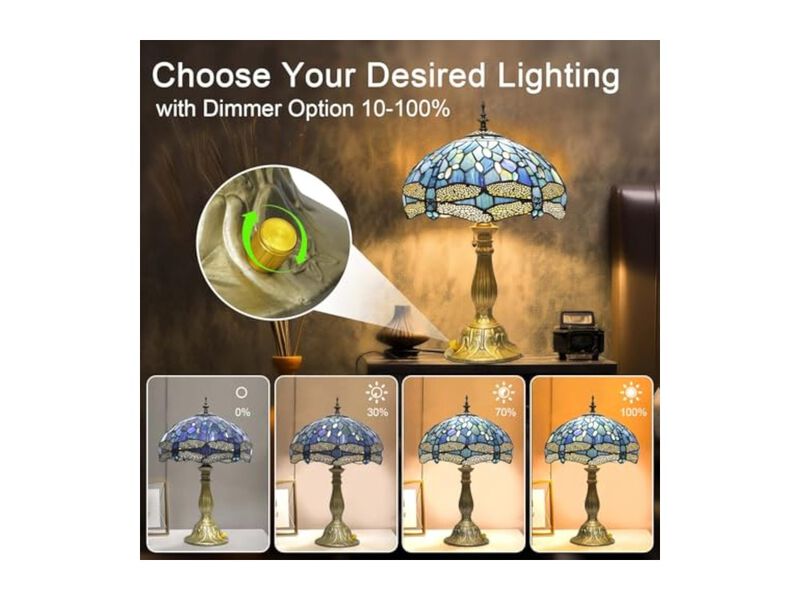Tiffany Style Stained Glass Dragonfly Table Lamp For Living Room Bedroom Desk image number 1