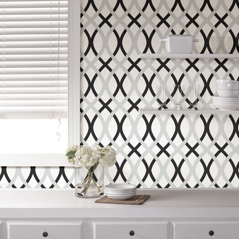 Black & Silver Lattice Peel & Stick Wallpaper image number 3