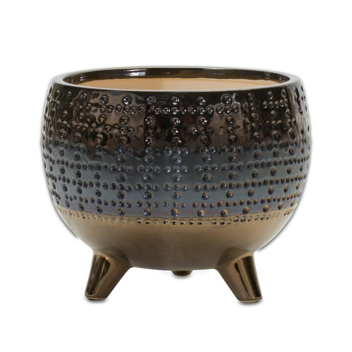 Hivvago Antiqued Bronze And Pewter Clay 7 Ounce Geometric Pot Planter