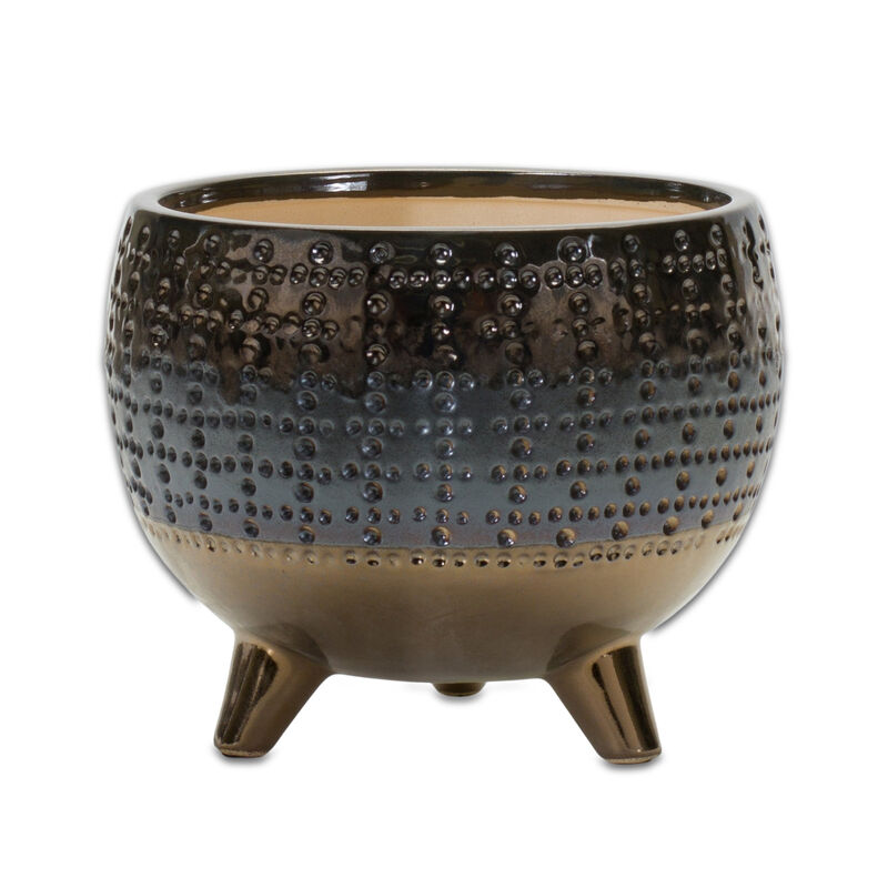 Hivvago Antiqued Bronze And Pewter Clay 7 Ounce Geometric Pot Planter
