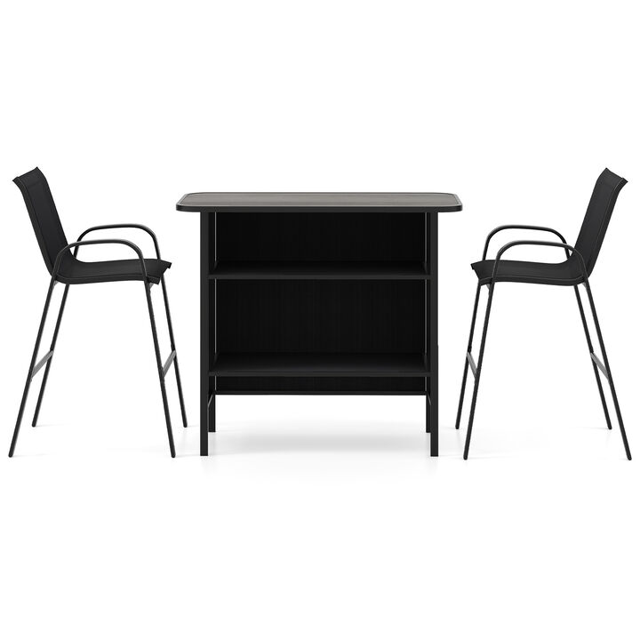 Outdoor 3 Piece Bar Set with Footrest and 2 Tier Storage Shelf