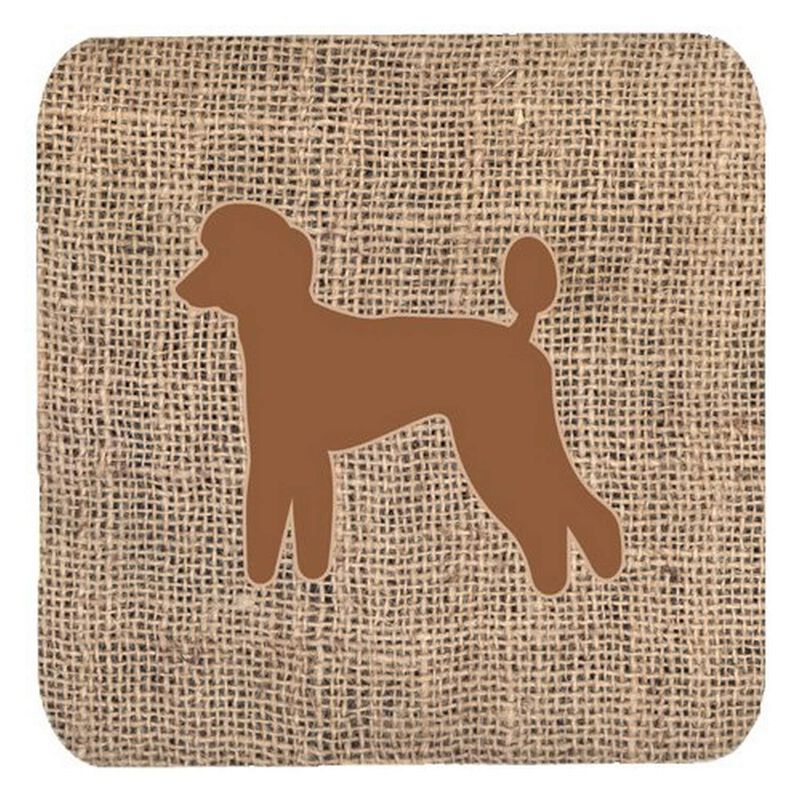 Caroline's Treasures BB1114-BL-BN-FC Poodle Burlap and Brown Foam Coasters (Set of 4), 3.5 H x 3.5 W, Multicolor