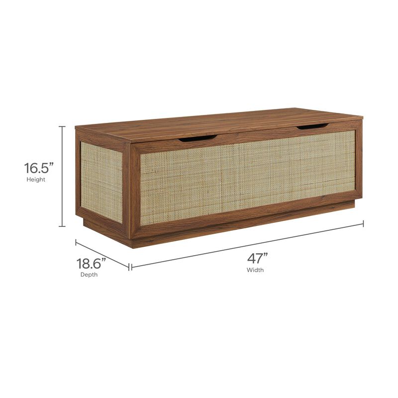 Modway Soma Rattan Storage Bench in Walnut &ndash; Faux Cane Flip-Top Low Profile Storage Ottoman for Bedroom, Entryway, or Living Room image number 2