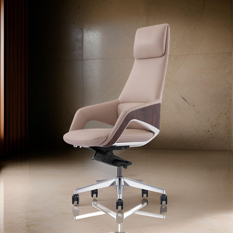 Akon Office Recliner Chair, Adjustable Height, Swivel, Lux Beige Leather - Benzara image number 1