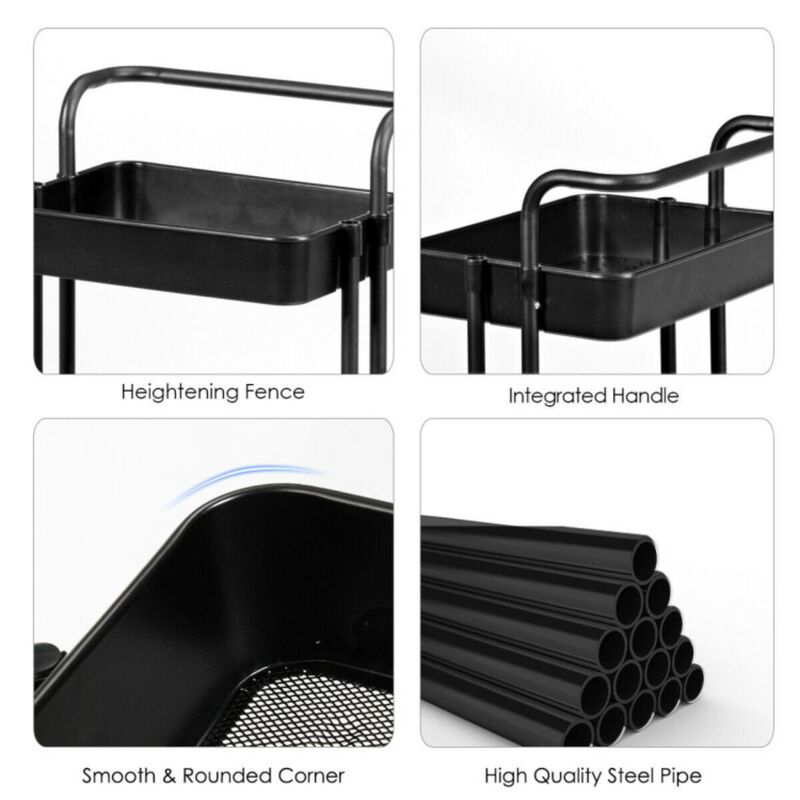 Hivvago 3-Tier Utility Cart Storage Rolling Cart with Casters