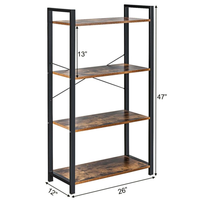 Hivvago 4-Tier Rustic Bookshelf Industrial Bookcase Diaplay Shelf Storage Rack-Brown