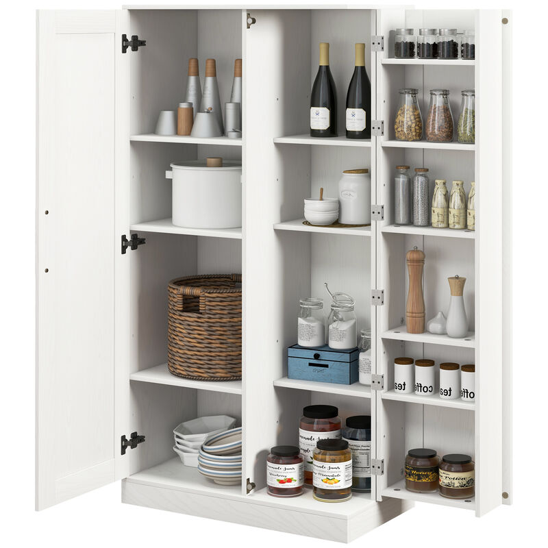 HOMCOM 63" Kitchen Pantry Storage Cabinet, 14-Tier Freestanding Kitchen Cupboard with 2 Doors, Adjustable Shelves for Living Room, Dining Room, White