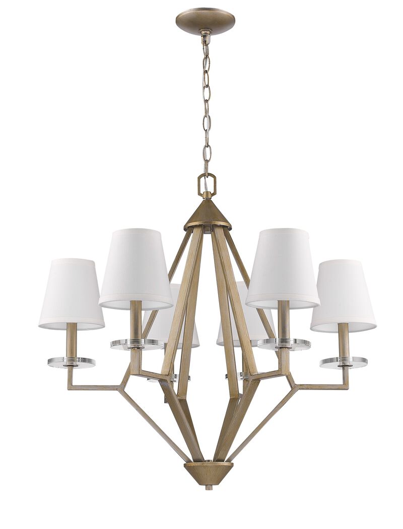 Hivvago Gold Candle Style Six Light Metal and Crystals Dimmable Chandelier With White Shades
