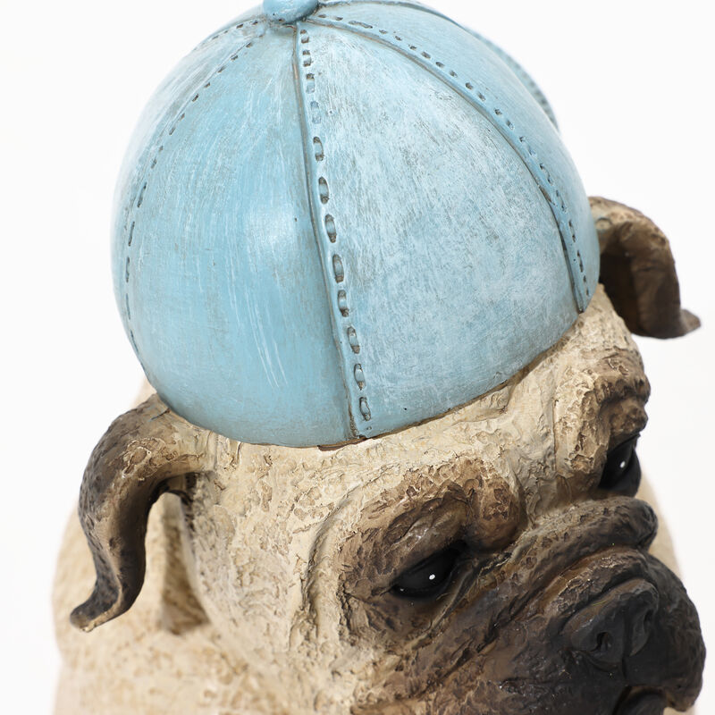 LuxenHome Baseball Fan Puppy Dog with Skateboard Sculpture Resin Statue, Indoor and Outdoor