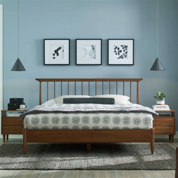 Mid-Century Platform Bed Frame With Stylish Headboard with Sturdy Support for Ultimate Comfort