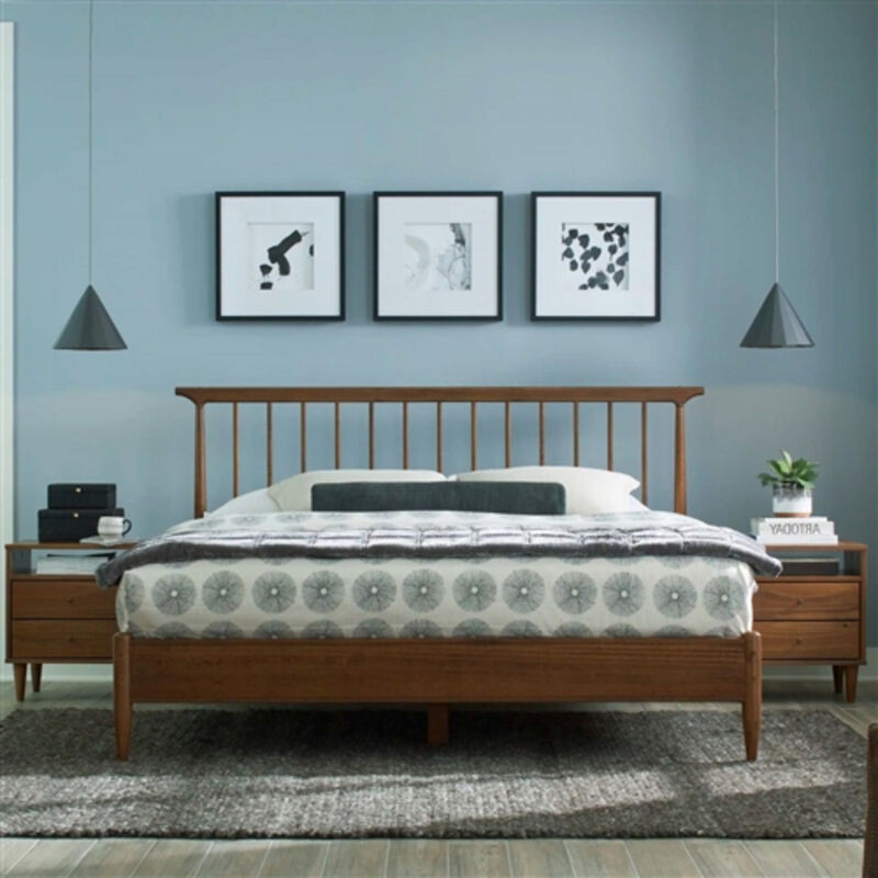 Mid-Century Platform Bed Frame With Stylish Headboard with Sturdy Support for Ultimate Comfort