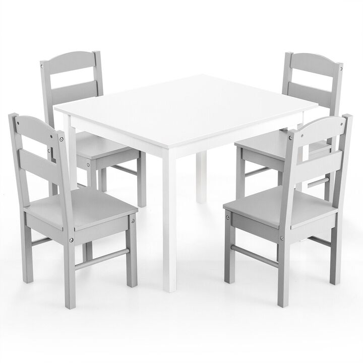 5 pcs Kids Pine Wood Table Chair Set