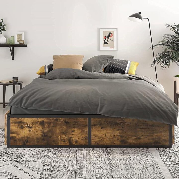 Hivvago Queen Metal Wood Platform Bed Frame with 4 Storage Drawers - 800 lbs Max Weight