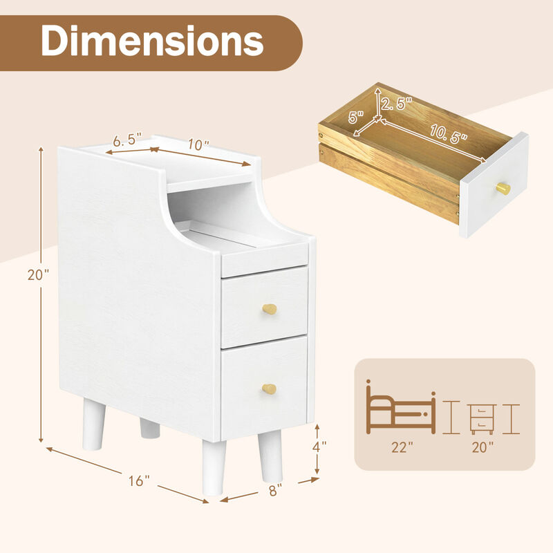 Set of 2 Wooden Bedside Nightstands with Pull-Out Tray and 2 Storage Drawers image number 2