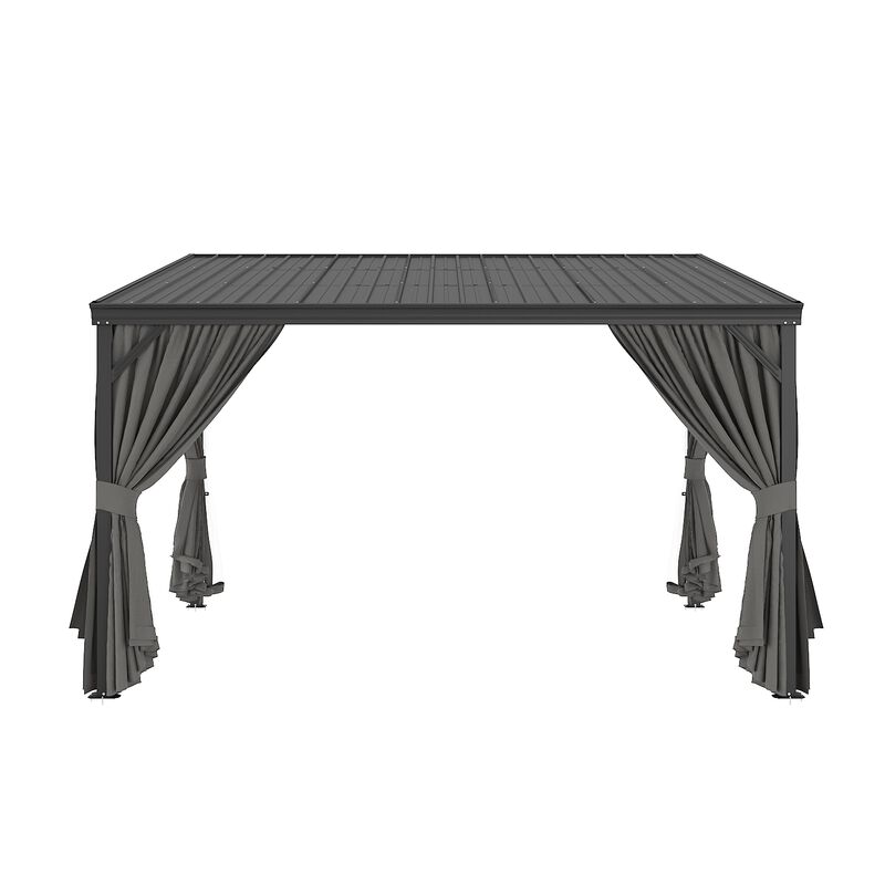 FUFU&GAGA Black Patio Lean-to Gazebo &ndash; Aluminum Frame with Galvanized Steel Roof, Mosquito Netting & Curtains, (145.4" L x 119.1" W x 99.7" ), 10 x 12 FT, Black