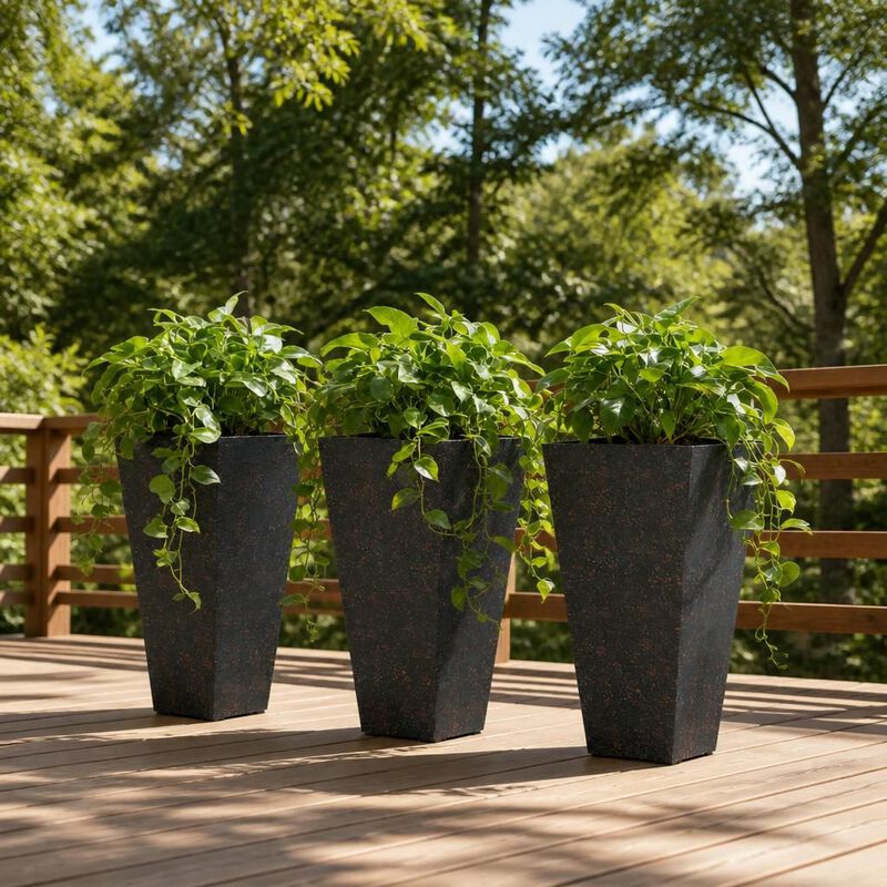 WOW PIONEER Set of Three Tall Flower Planter Pots for Indoor and Outdoor Use, Ideal for Large Plants and Small Trees with Drainage Hole image number 2