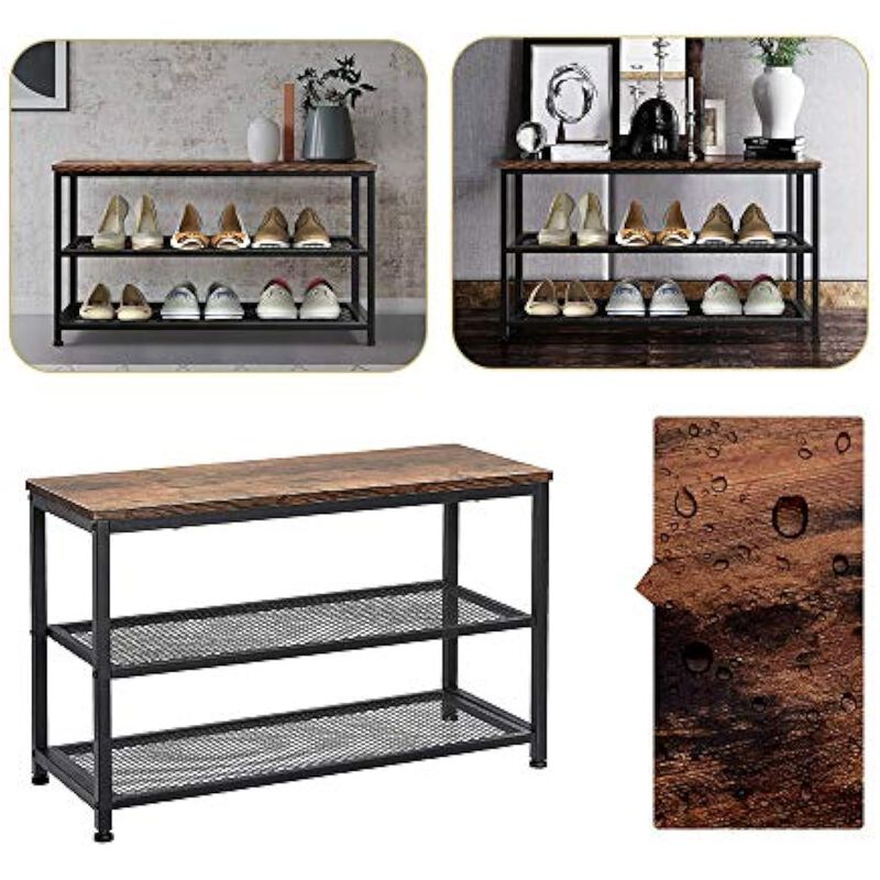 Entryway Wood Shoe Storage Bench 3 Tier Engineered Rack Placement image number 3