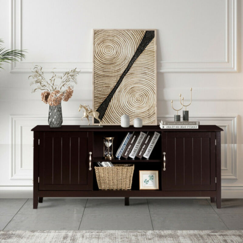 Entertainment Wood TV Stand for Up to 65 Inches Flat Screen with Storage Cabinets-Brown