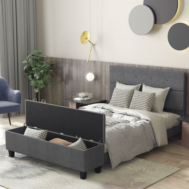 Upholstered Bed Frame with Ottoman Storage