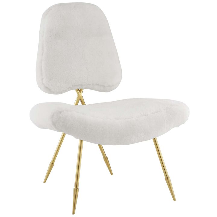 Modway Ponder Contemporary Modern Sheepskin Fur Lounge Accent Chair in White