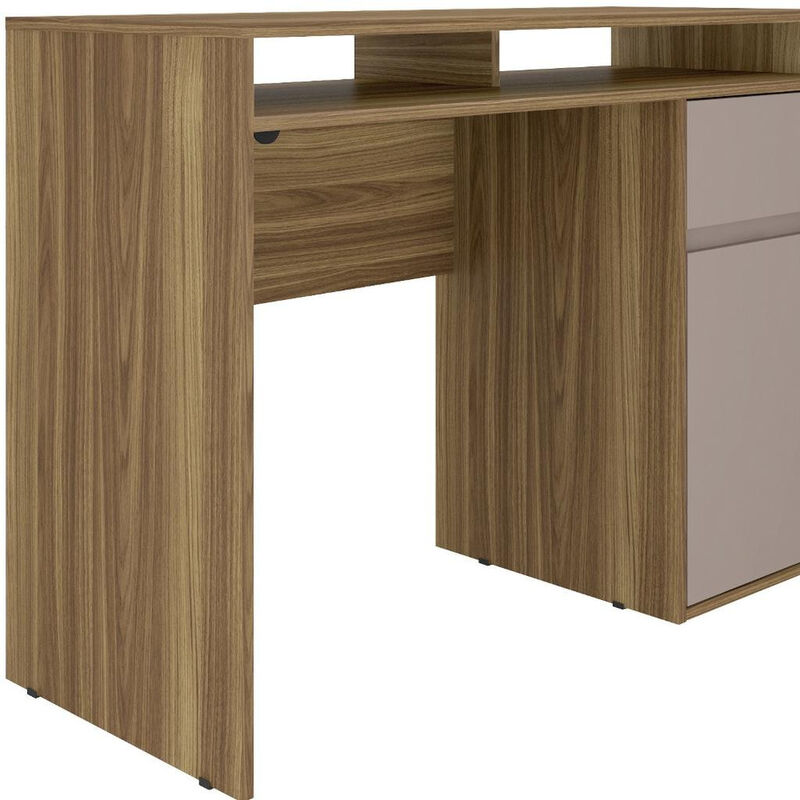 HomeRoots 43" Walnut and Gray Wood Pedestal Computer Desk image number 4