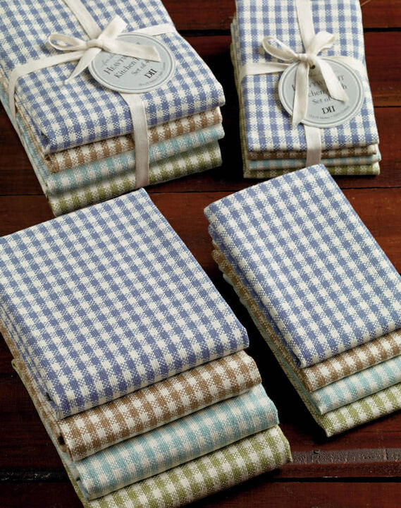 Set of 4 Blue and Green Gingham Patterned Lakehouse Dishcloths 13"