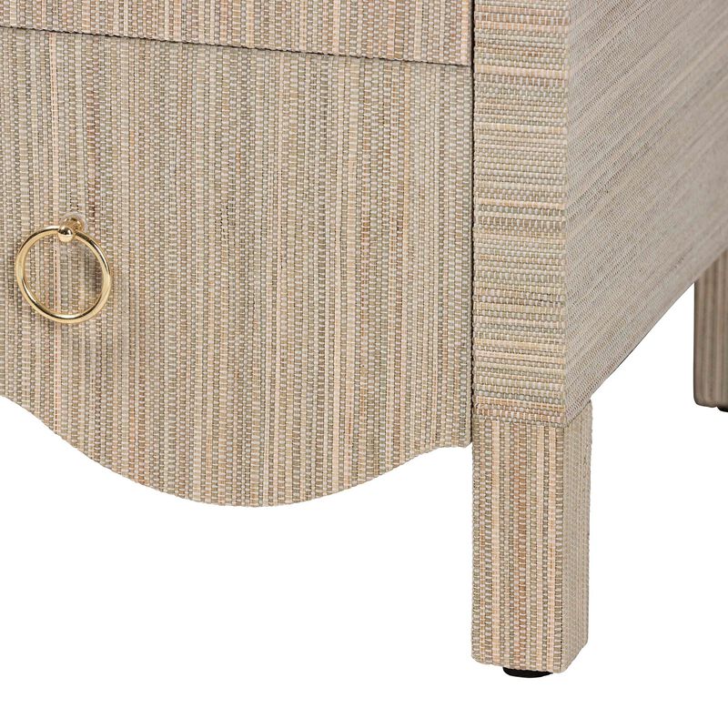 bali & pari Umika Grasscloth Nightstand with Scalloped Base - 3-Drawer Accent Chest with Gold Ring Pulls, Bedroom Storage Table or Side Cabinet image number 7