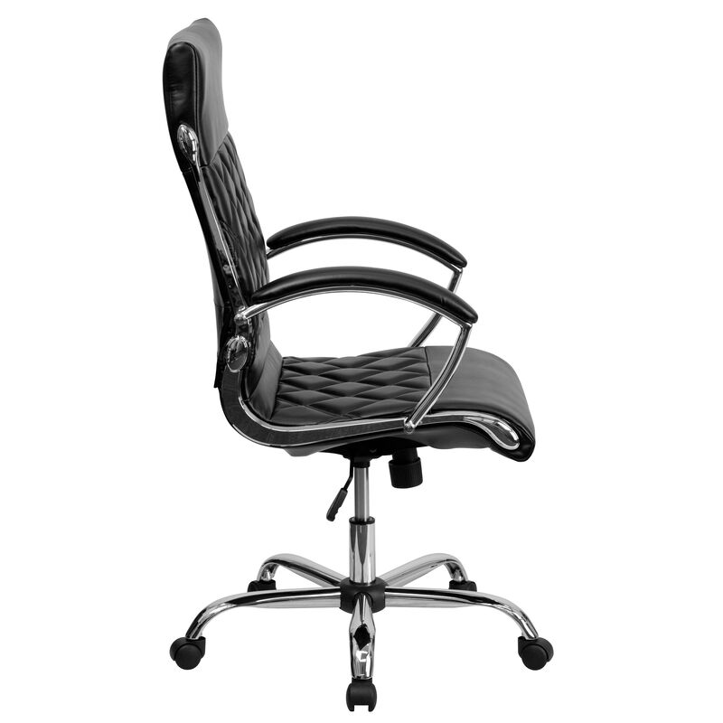 Merideth High Back Designer Quilted LeatherSoft Executive Swivel Office Chair with Chrome Base and Arms
