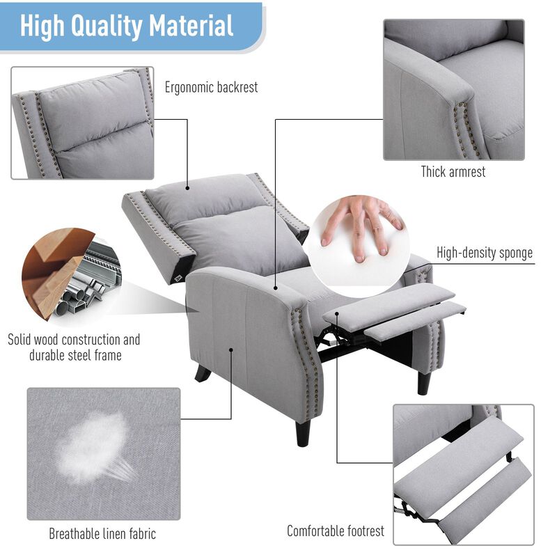 Living Room Chair Recliner Reclining Sofa Chair Padded Seat Lounger with Extendable Footrest and a Linen Fabric Finish for Living Room Grey image number 5