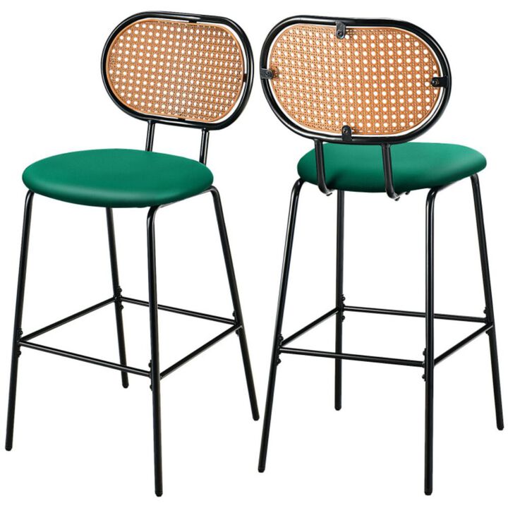 Hivago 29.5 Inch Modern Faux Leather Bar Stools with Imitation Rattan Woven Backrest
