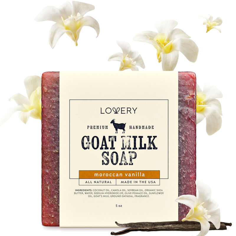 Lovery - Handmade Goat Milk Soap Made in USA with Organic Shea Butter - Moroccan Vanilla Scent - Goats Milk Soap Bar, Oatmeal Soap Base - All Natural Soap BarMade with Organic Goat Milk, Single