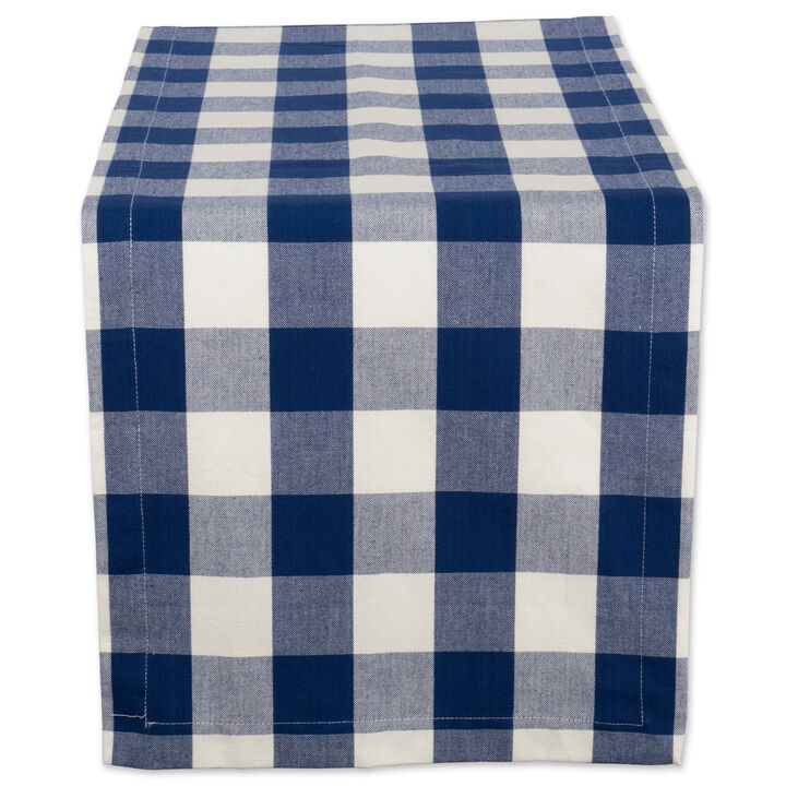 14" x 108" Navy Blue and Ivory Buffalo Checkered Pattern Rectangular Table Runner