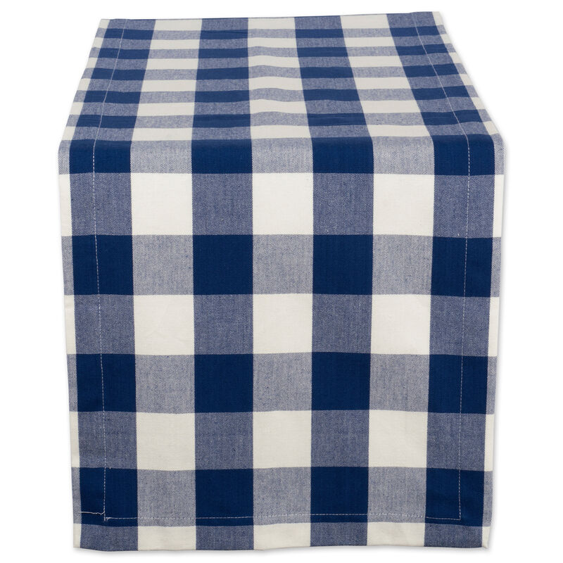 14" x 108" Navy Blue and Ivory Buffalo Checkered Pattern Rectangular Table Runner image number 1