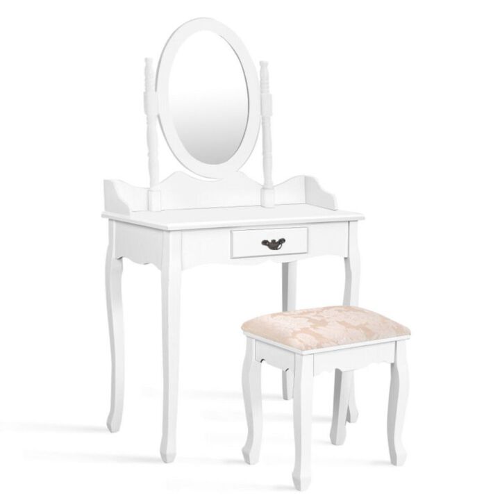 Hivvago Wooded Vanity Table Set with Oval Mirror and Rotating Mirror-Black