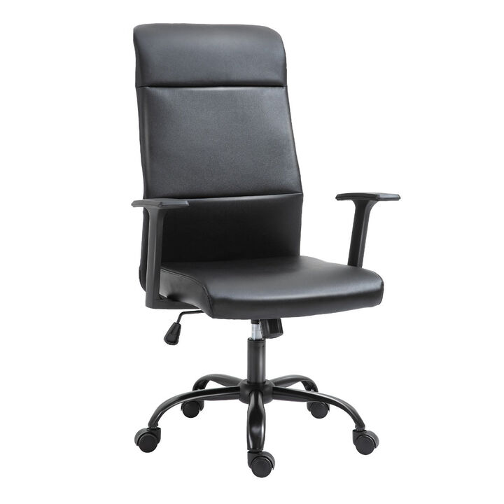 High-Back Office Chair with Faux Leather  Rocking Function/Adjustable Seat Height  and 360 Swivel Wheels  Black