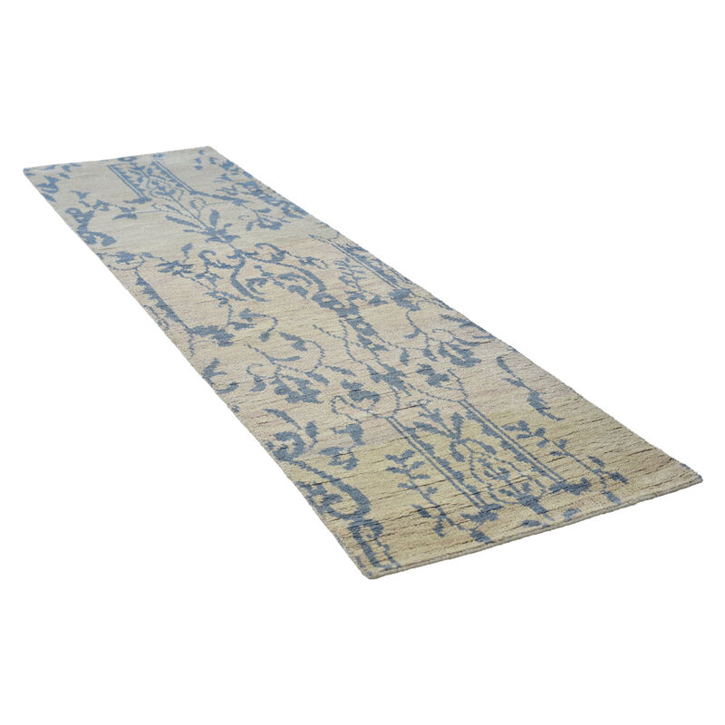HAND KNOTTED WOOL Floral AREA RUGS  - 2'6''x10', Runner Shape, Beige Color, Floral Modern, Medium Pile Handmade Area Rugs for Living Room, Bed Room (N00913)