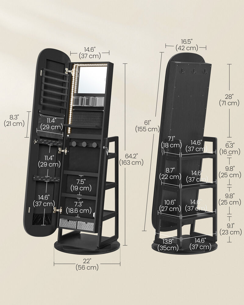 Rounded Edge Full Length Mirror with Built-In Storage Shelves image number 2