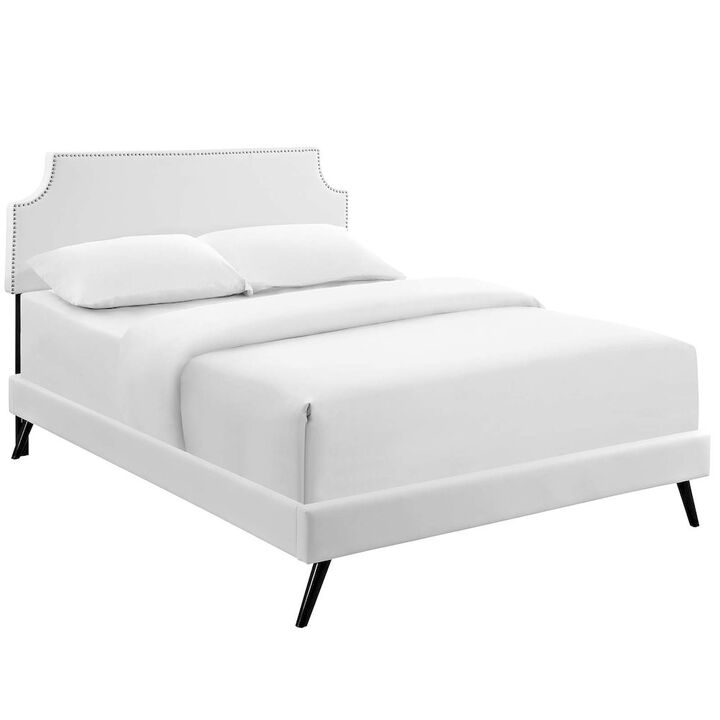 Laura Vinyl Full Platform Bed with Round Splayed Legs