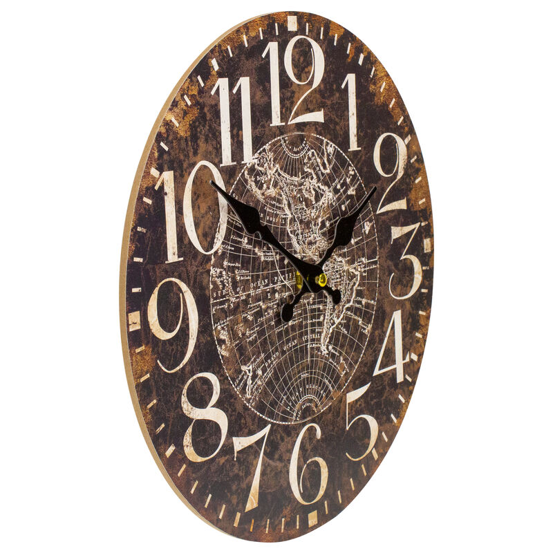 12" Battery Operated Round Wall Clock with World Globe Design