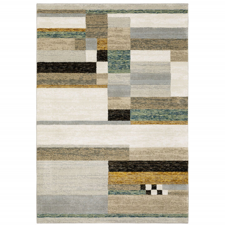 3 X 5 Beige gold Black grey Tan Teal And Rust geometric Power Loom Area Rug
